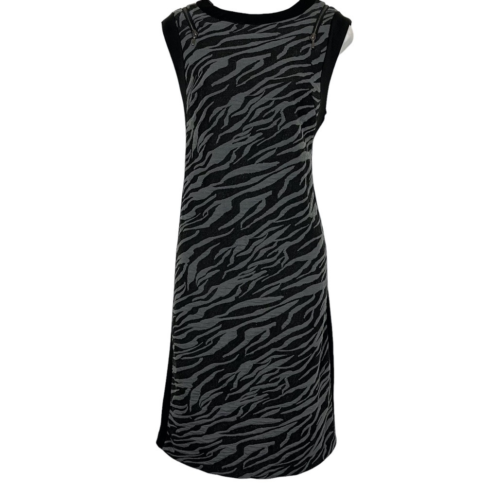 Lapis Women's Gray & Black Zebra Animal Print Knit Stretch Sleeveless Dress sz L